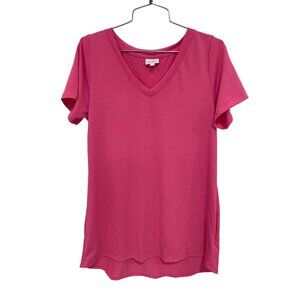Lularoe V Neck Short Sleeve T Short Womens Small Pink Polyester Blend Casual Tee